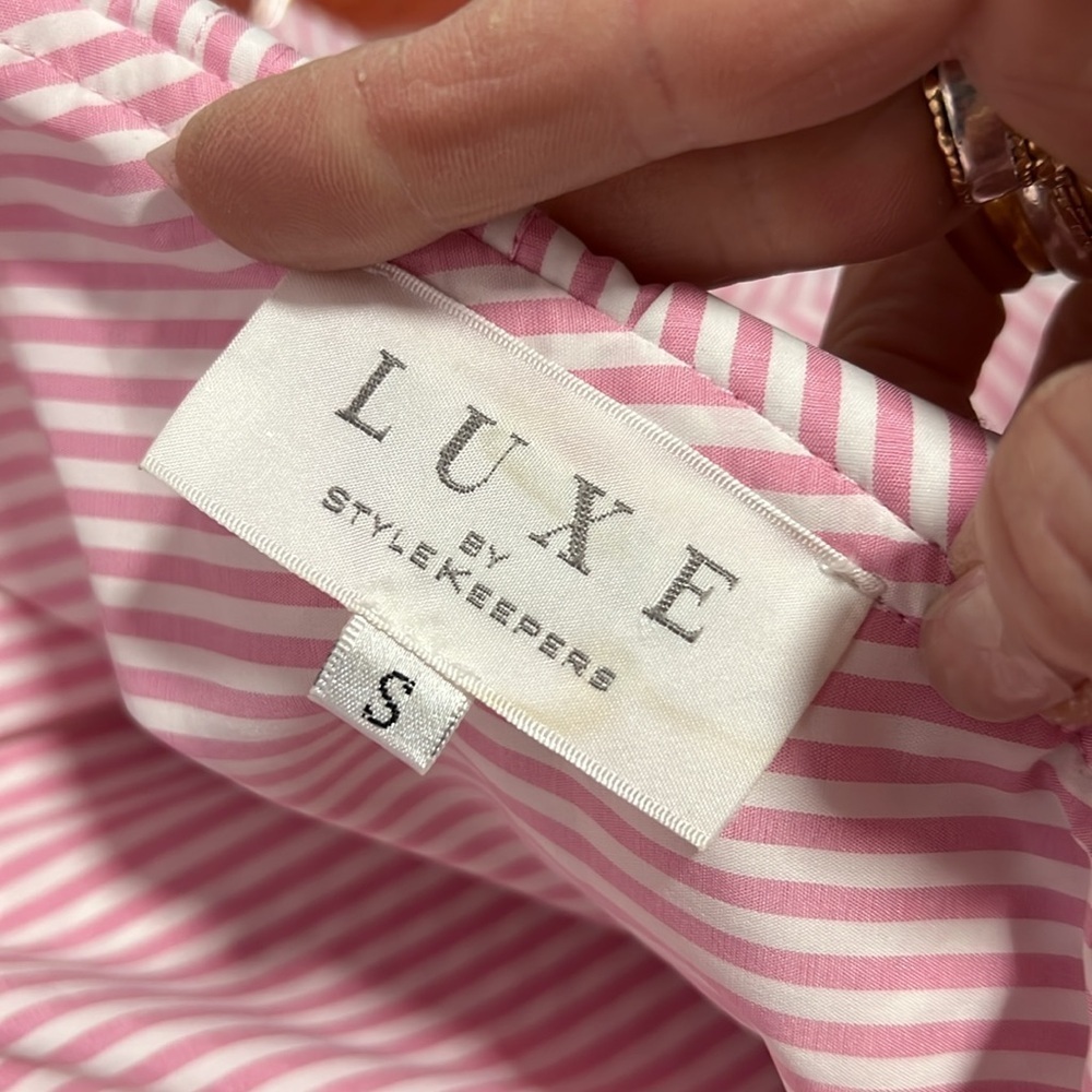 StyleKeepers Pink and White Stripe One Shoulder Long Sleeve Ruffle Top Size Sm - Picture 7 of 9